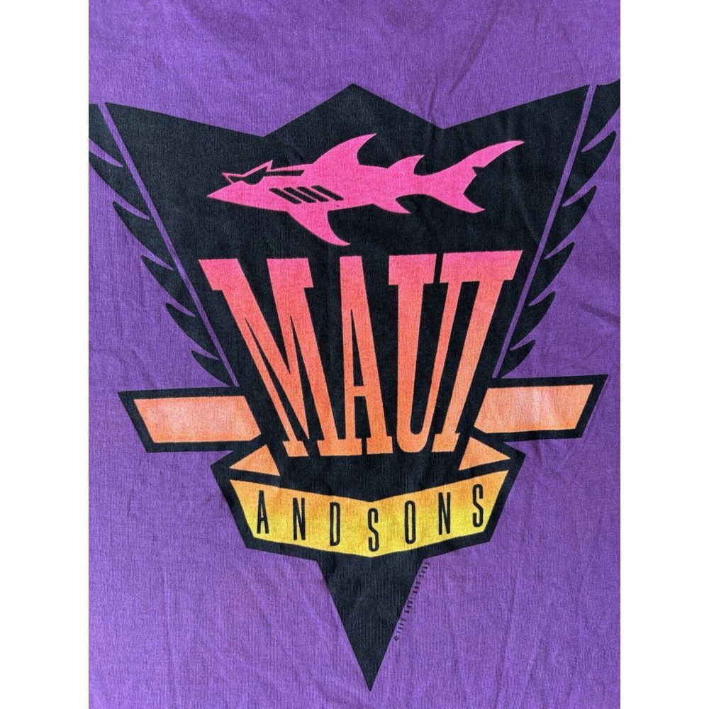 Maui And Sons Shirt Men Medium Purple Shark Neon Surf Skate Single Stitch 90s